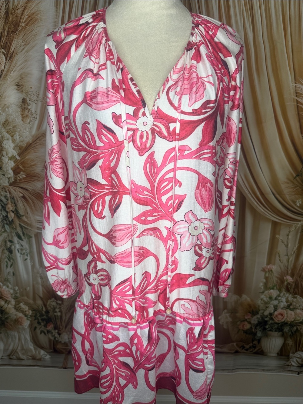 H&M White and Pink Floral Midi Dress
